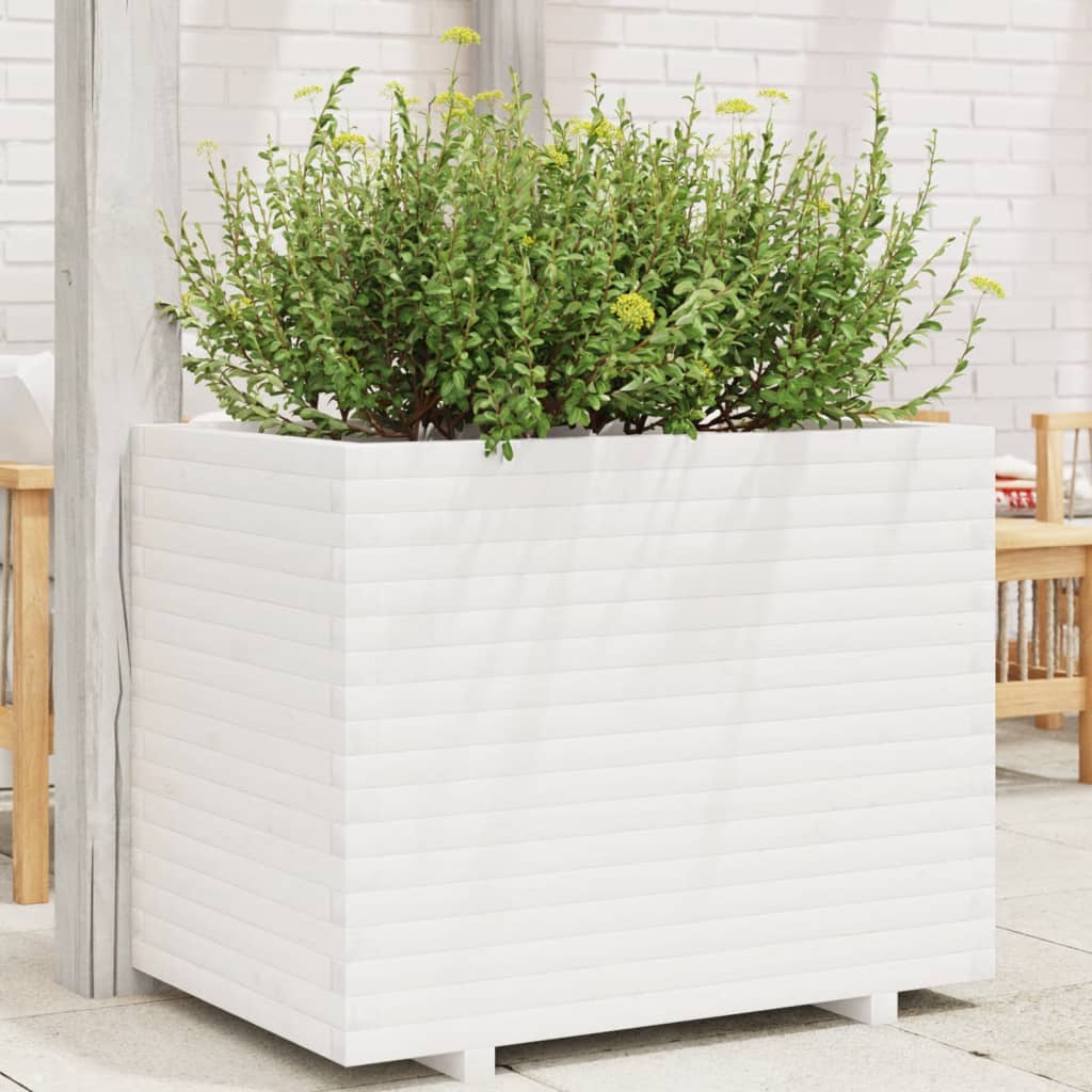 Garden Planter White 90x60x72 cm Solid Wood Pine - Decor Base