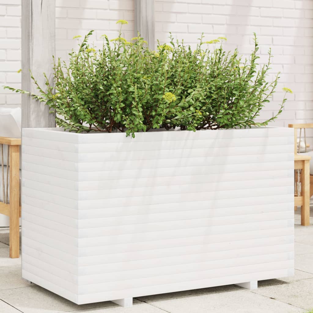 Garden Planter White 110x60x72 cm Solid Wood Pine - Decor Base