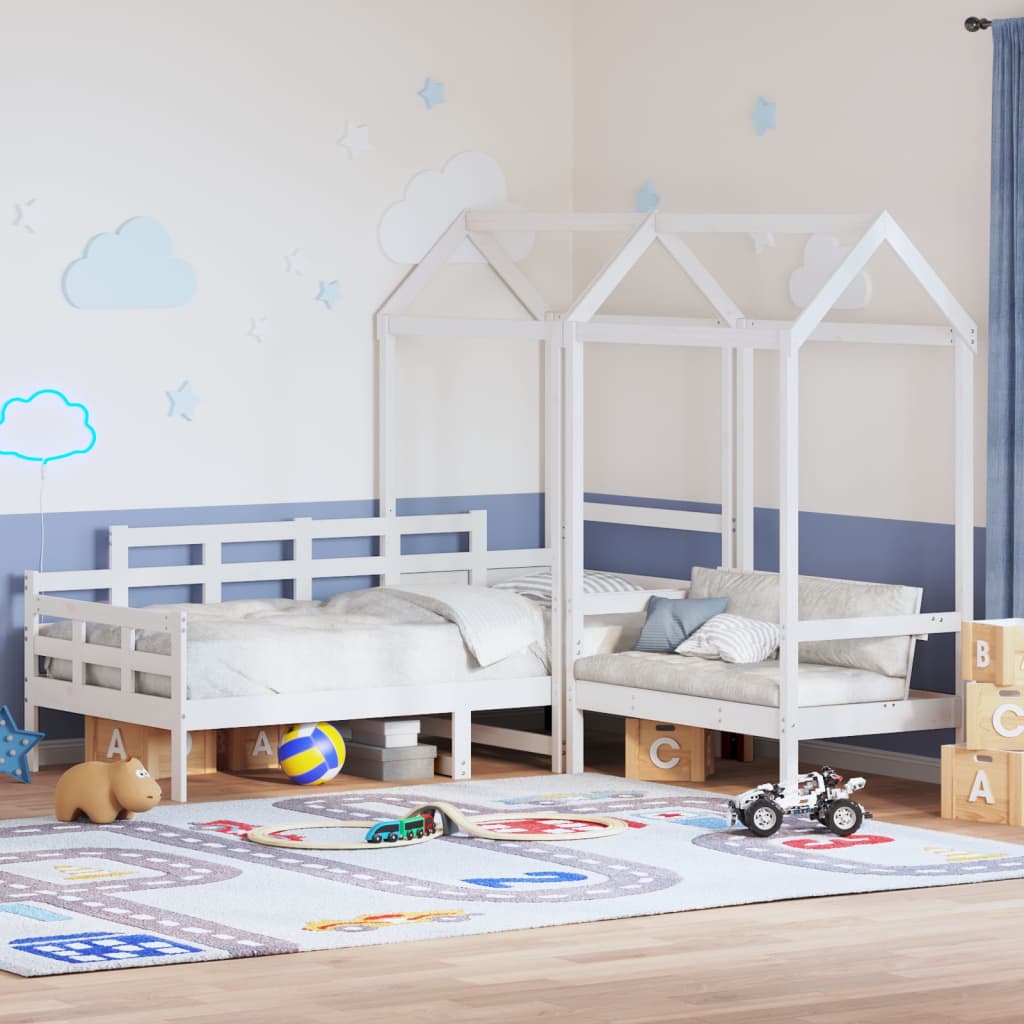 Daybed and Bench Set with Roof White 80x200cm - Discount Dealers