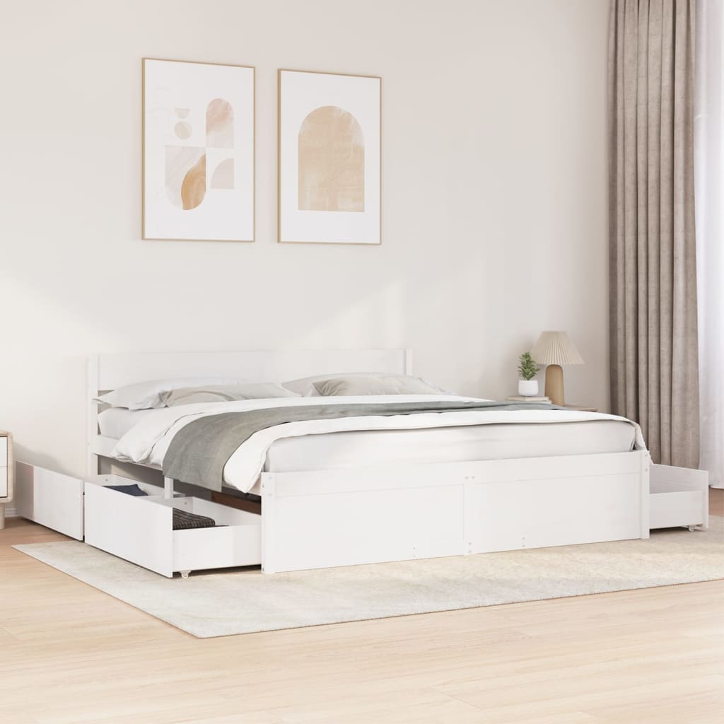 Bedframe White 200x200cm Solid Wood Pine - Merkel Designers