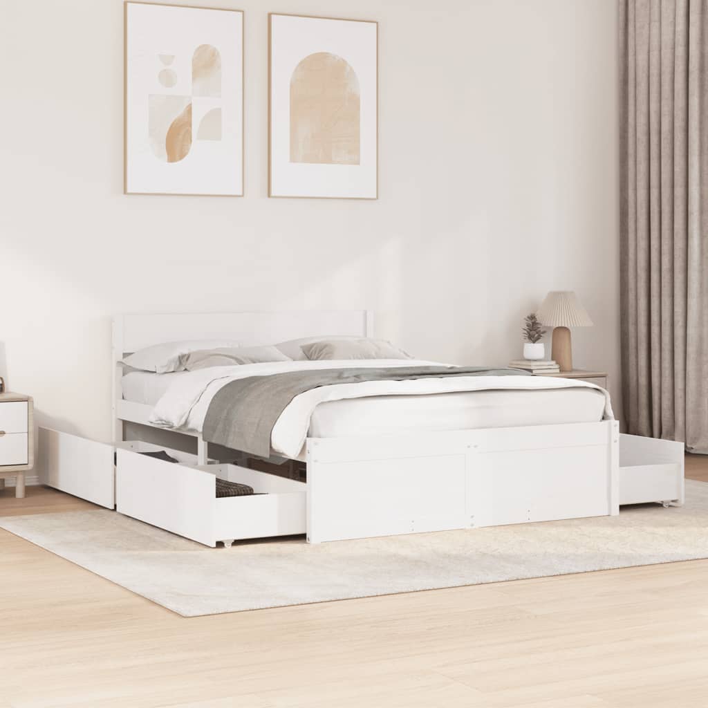 Bedframe White 140x190cm Solid Wood Pine - Merlin Deals