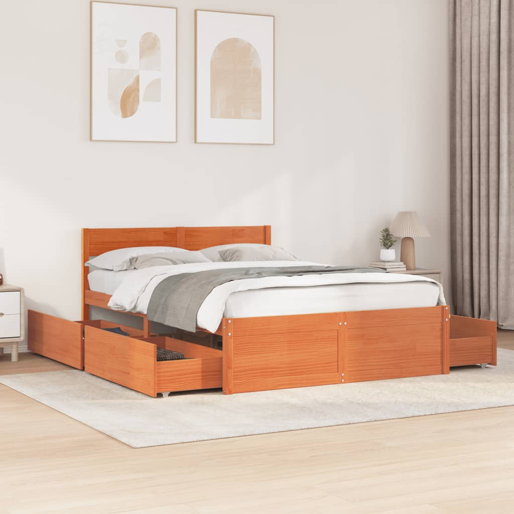 Bedframe Wax Brown 120x190cm Small Double Solid Wood Pine - Charlotte Dunes