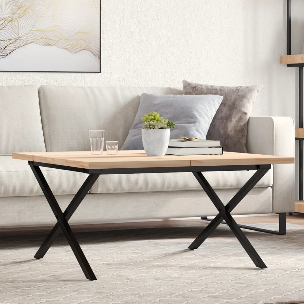 Coffee Table X-Frame 90x90x45.5 cm Solid Wood Pine and Steel - Design Hut
