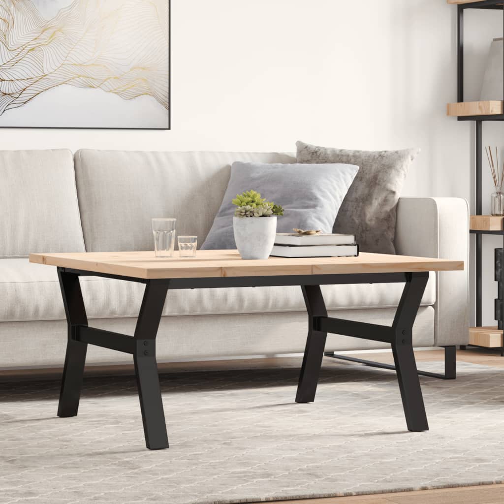 Coffee Table Y-Frame 90x90x45.5 cm Solid Wood Pine and Steel - Merlin Deals