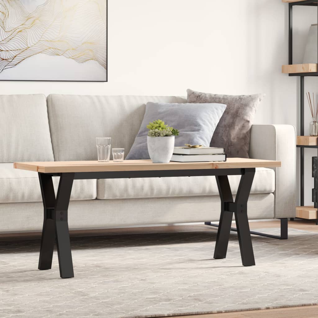 Coffee Table Y-Frame 110x40x45.5 cm Solid Wood Pine and Steel - Design Hut