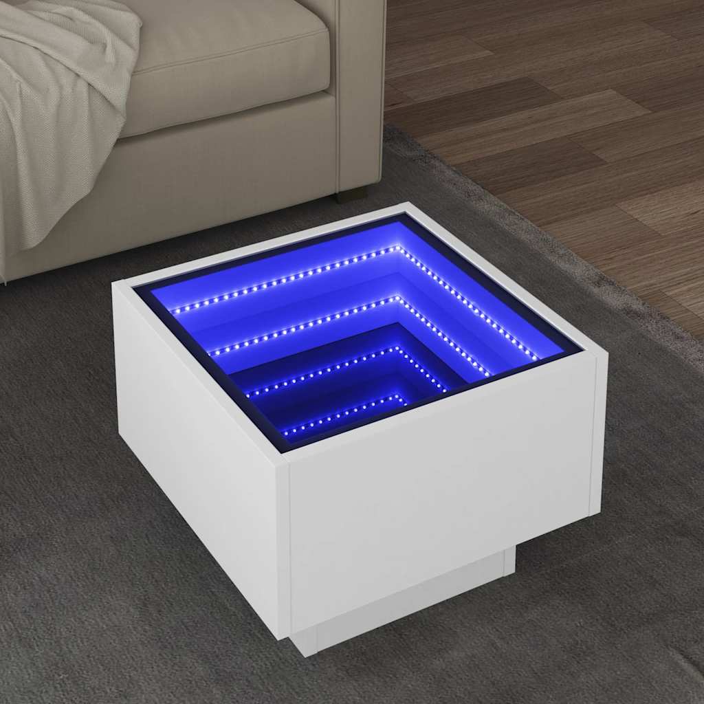 Side Table with LED White 40x40x30 cm Engineered Wood - Design Hut