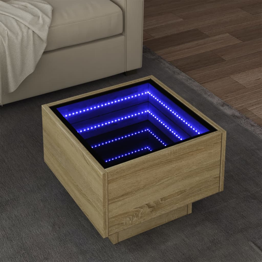 Side Table with LED Sonoma Oak 40x40x30 cm Engineered Wood - Design Hut