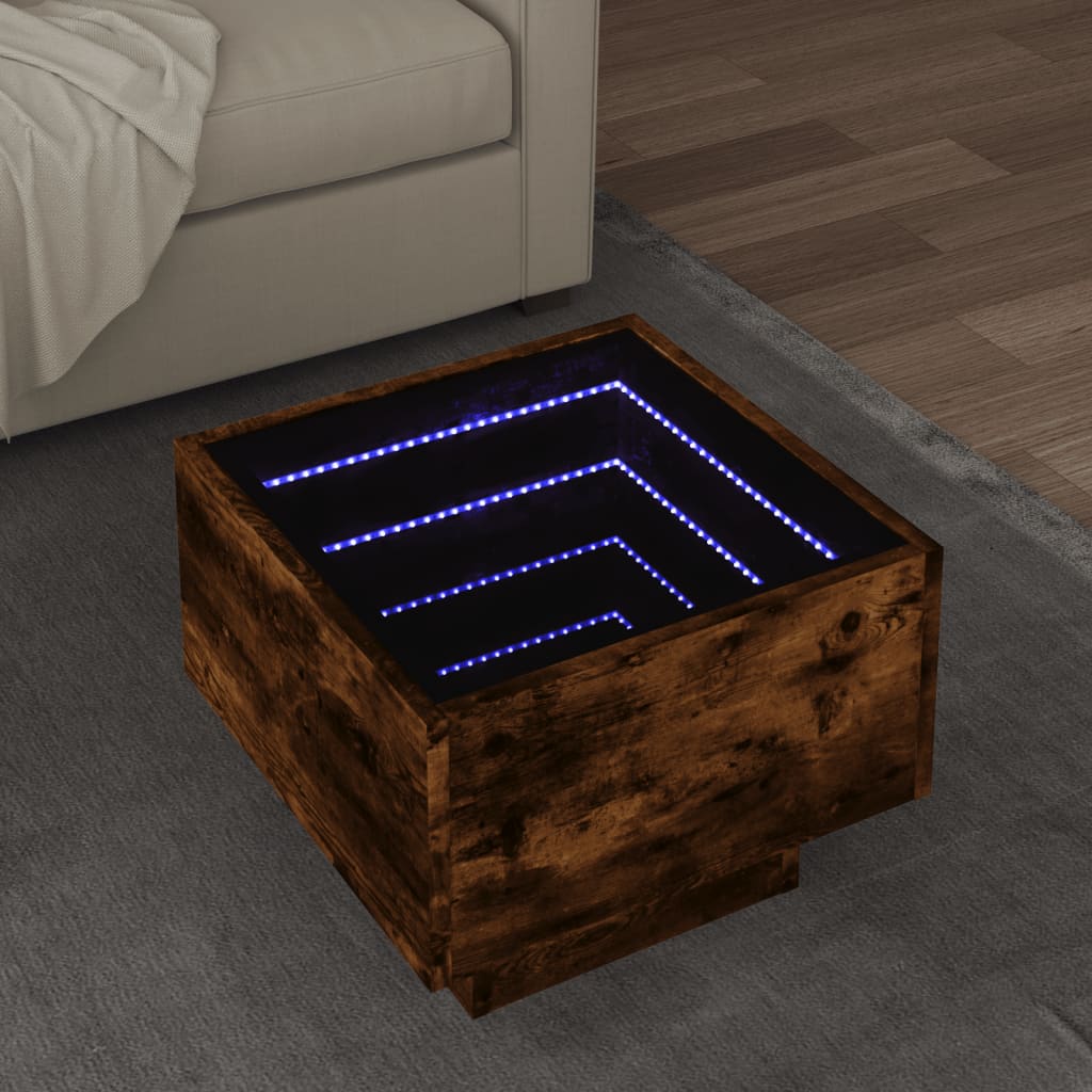 Side Table with LED Smoked Oak 40x40x30 cm Engineered Wood - Design Hut