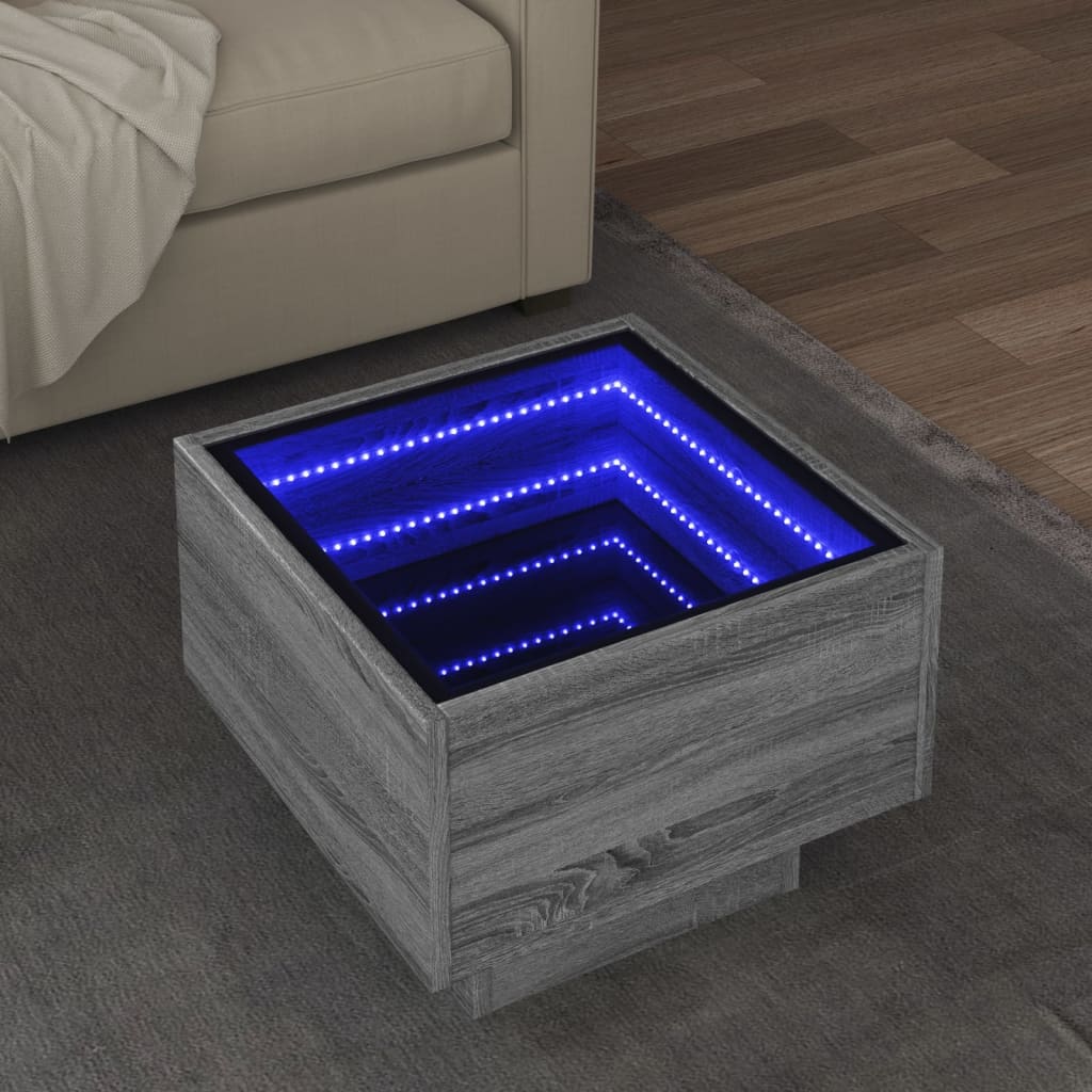 Side Table with LED Grey Sonoma 40x40x30 cm Engineered Wood - Design Hut