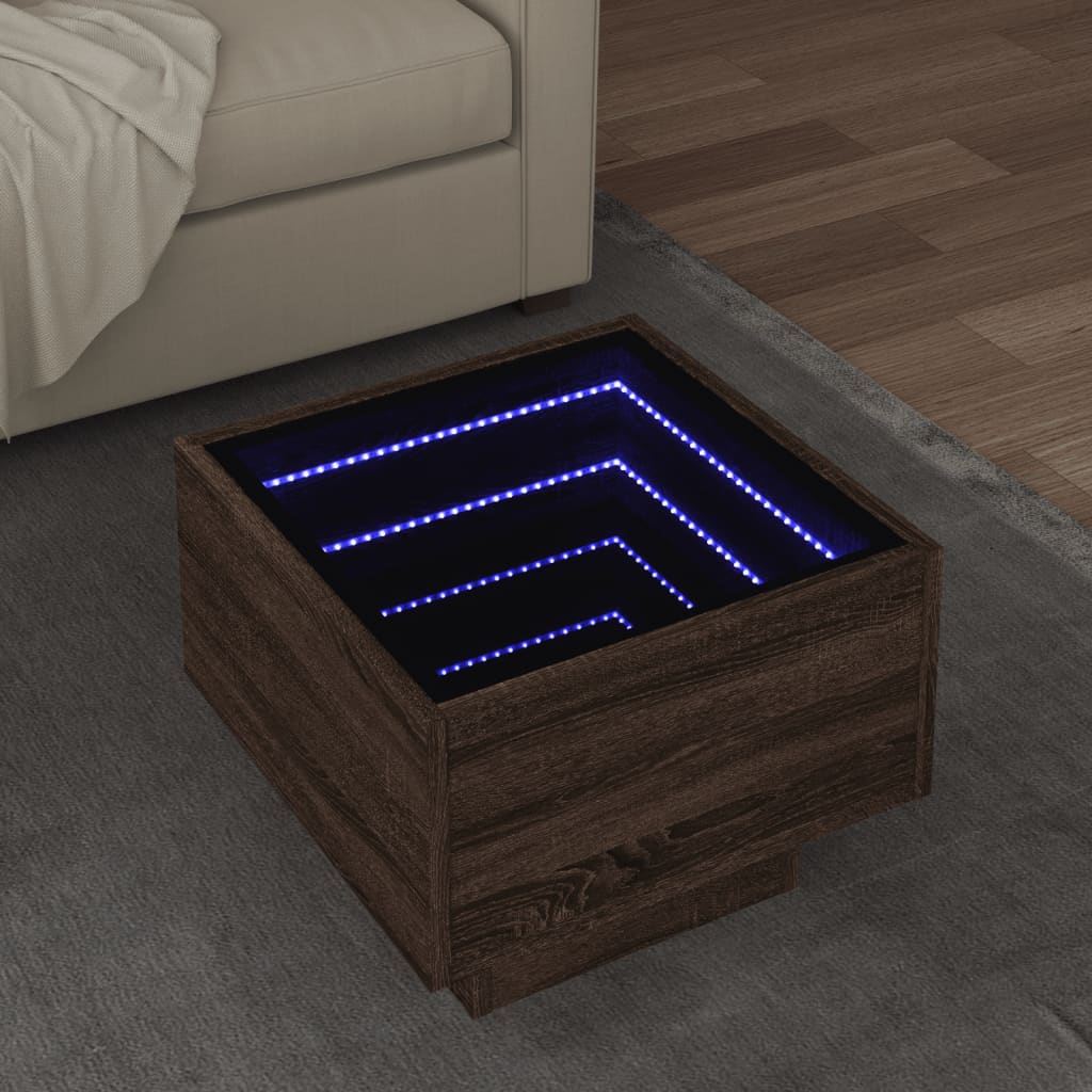 Side Table with LED Brown Oak 40x40x30 cm Engineered Wood - Design Hut