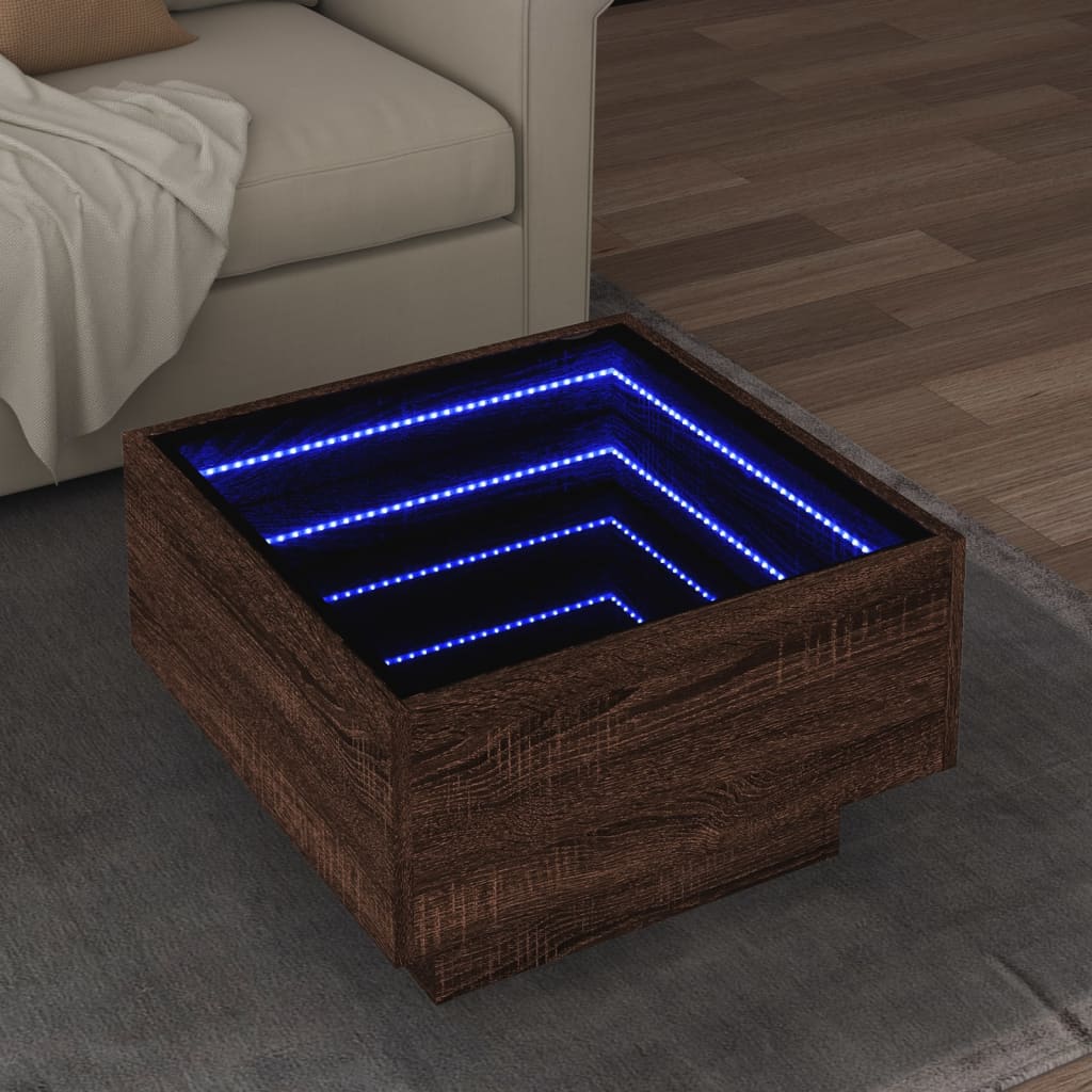 Coffee Table with LED Brown Oak 50x50x30 cm Engineered Wood - Design Hut