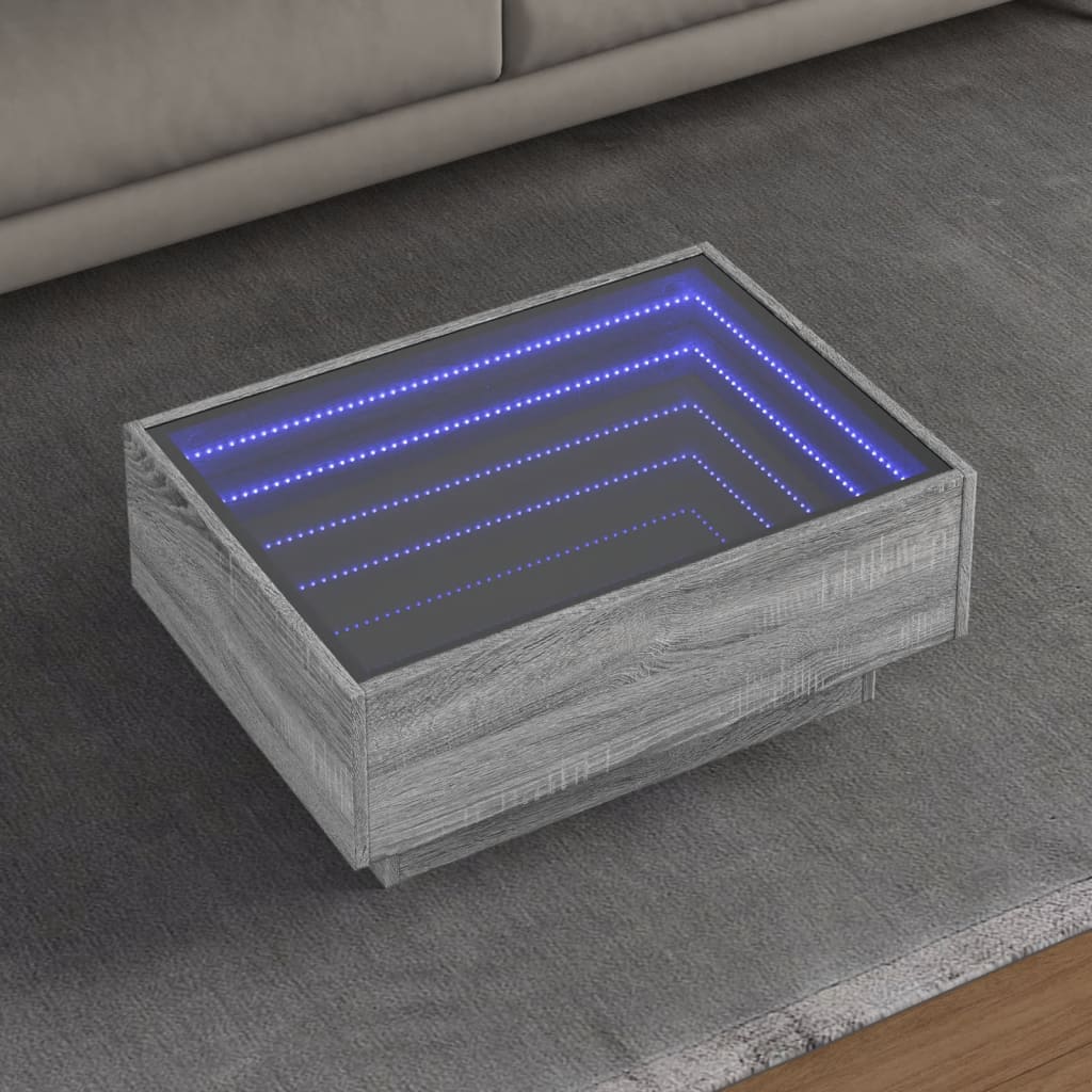 Coffee Table with LED Grey Sonoma 70x50x30 cm Engineered Wood - Design Hut