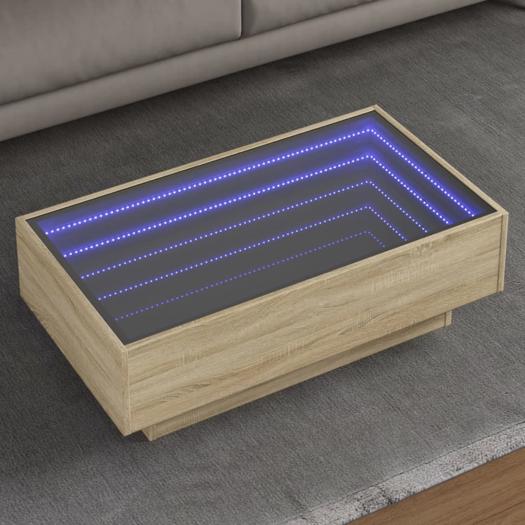 Coffee Table with LED Sonoma Oak 90x50x30 cm Engineered Wood - Design Hut