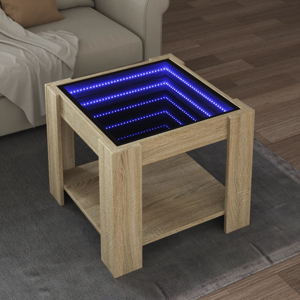 Coffee Table with LED Sonoma Oak 53x53x45 cm Engineered Wood - Discount Dealers