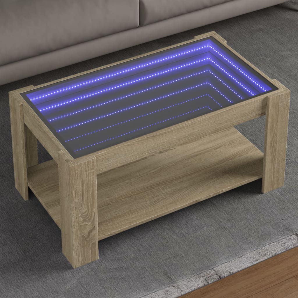 Coffee Table with LED Sonoma Oak 93x53x45 cm Engineered Wood - Discount Dealers