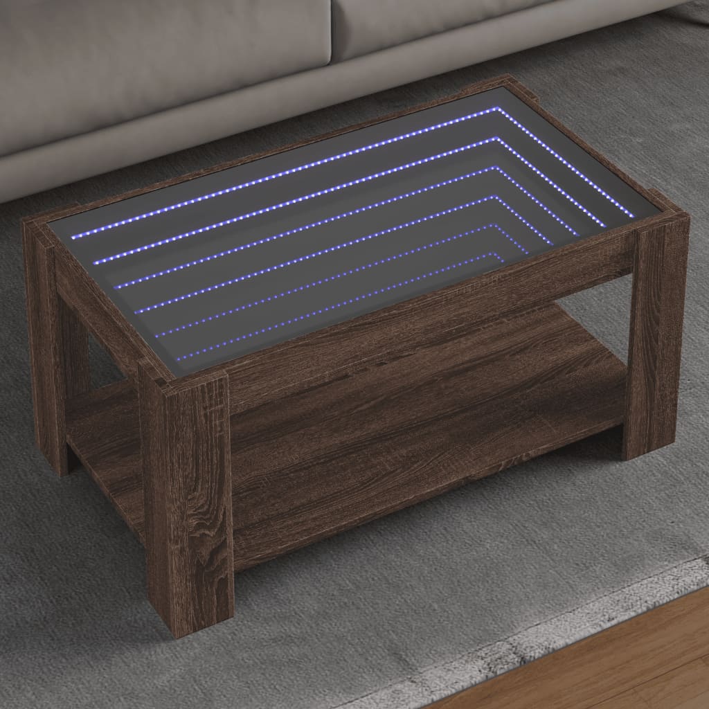 Coffee Table with LED Brown Oak 93x53x45 cm Engineered Wood - Discount Dealers