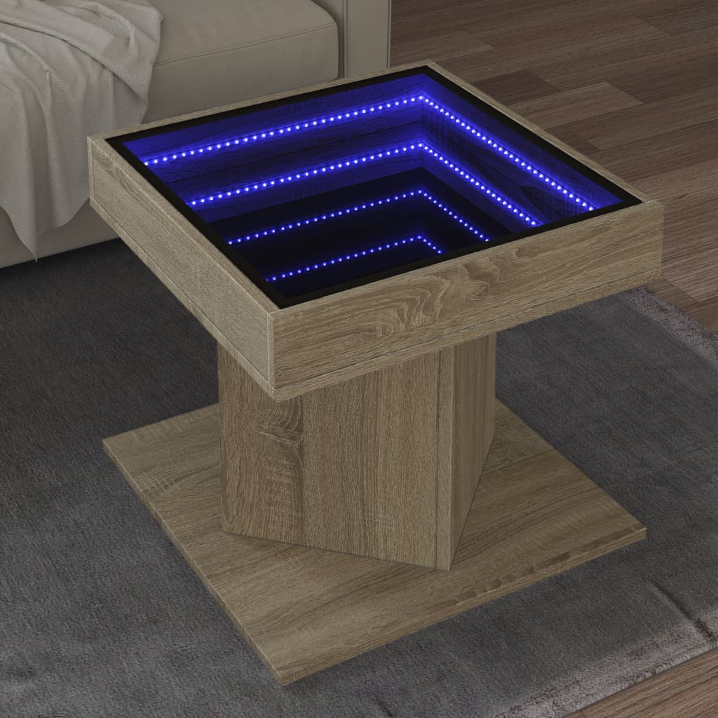 Coffee Table with LED Sonoma Oak 50x50x45 cm Engineered Wood - Decor Base