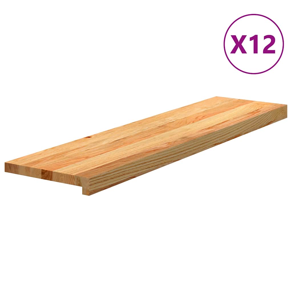 Stair Treads 12 Pieces Light Brown 100x25x2 cm Solid Wood Oak - All Things Good