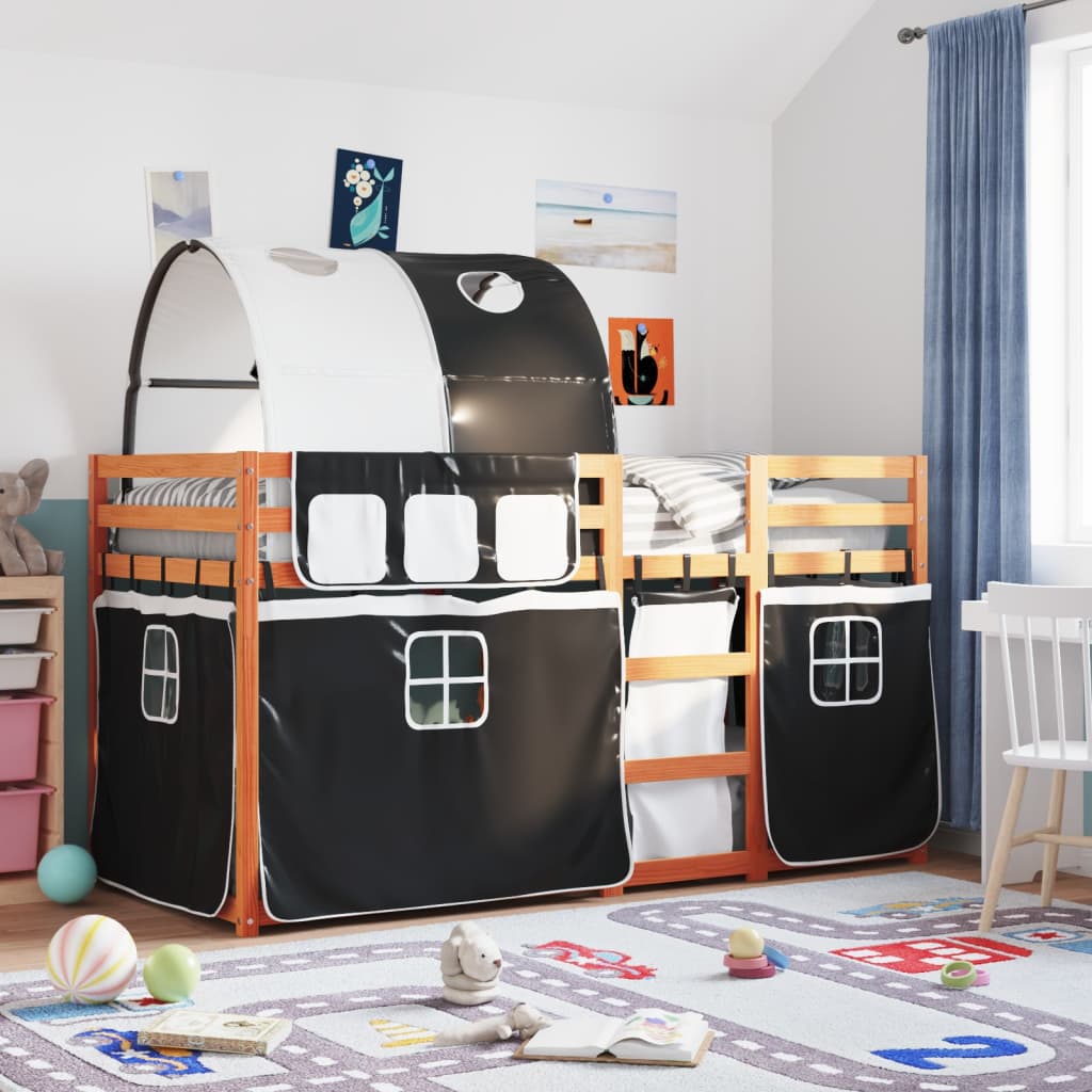 Bunkbed White and Black 90x200cm Solid Wood Pine - Discount Dealers