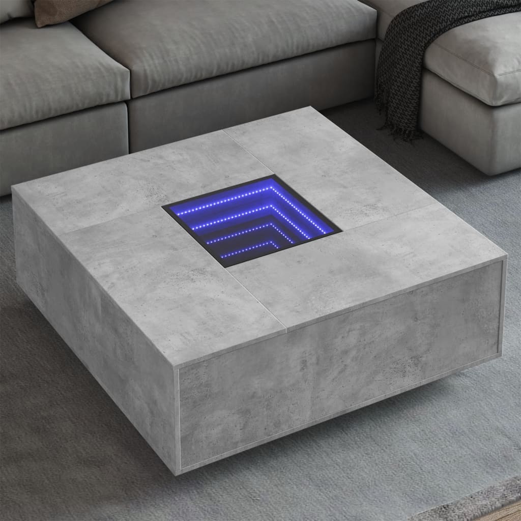 Coffee Table with Infinity LED Concrete Grey 100x100x40 cm - Design Hut