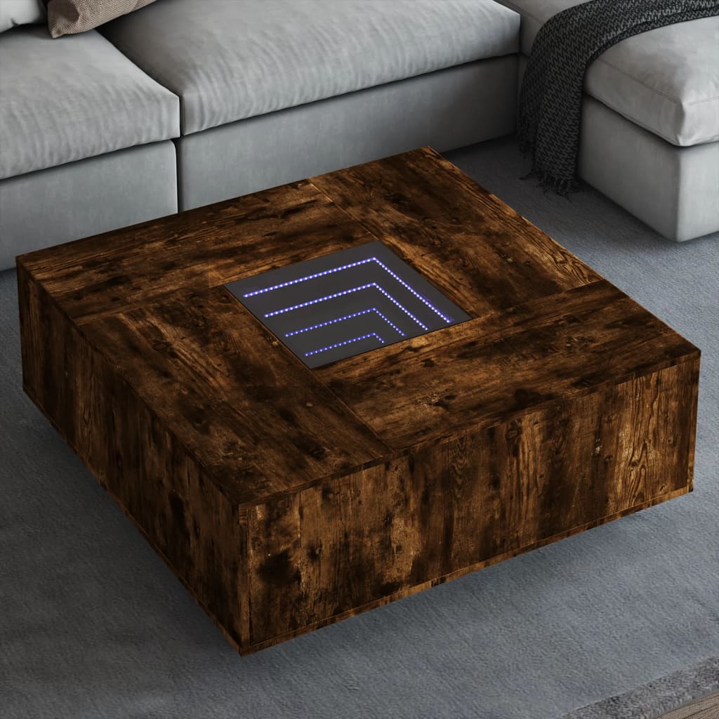 Coffee Table with Infinity LED Smoked Oak 100x100x40 cm - Design Hut