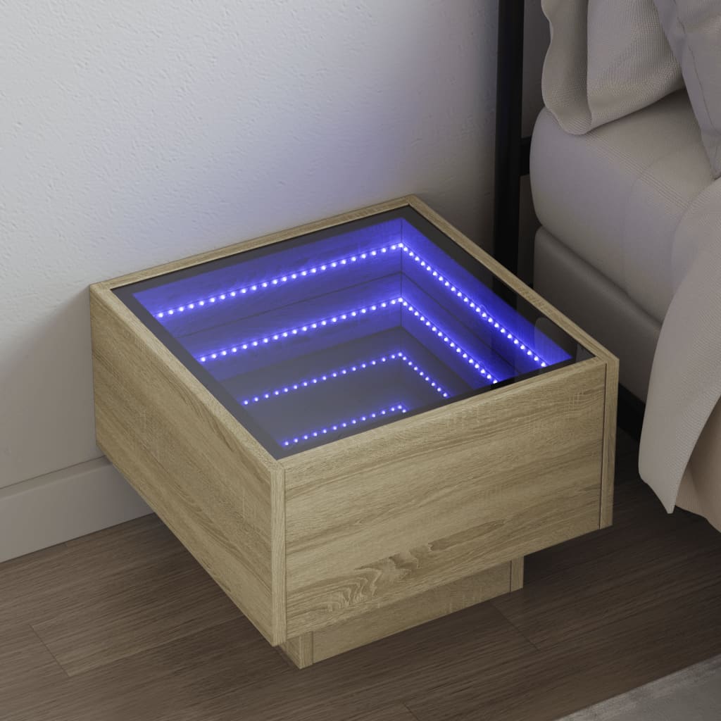 Bedside Table with Infinity LED Sonoma Oak 40x40x30 cm - Design Hut