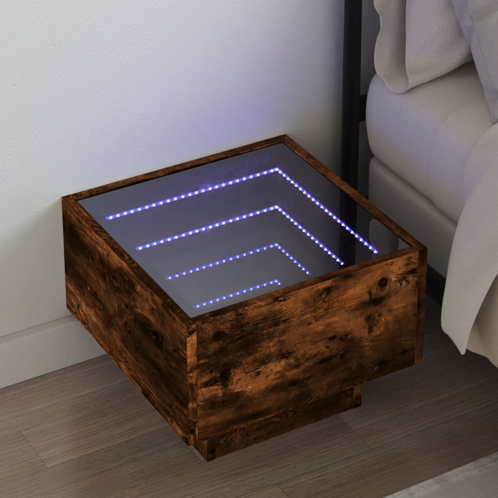 Bedside Table with Infinity LED Smoked Oak 40x40x30 cm - Design Hut