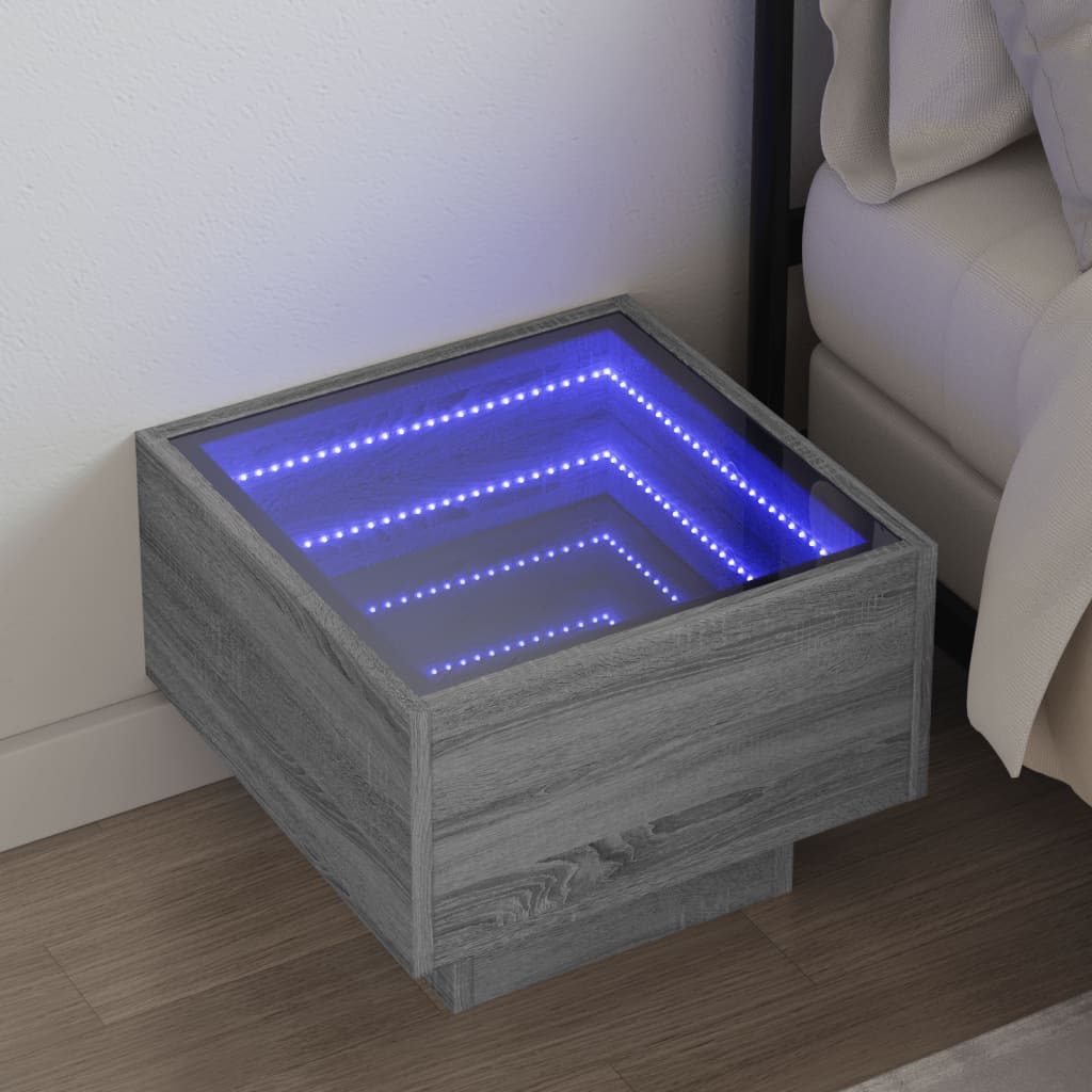 Bedside Table with Infinity LED Grey Sonoma 40x40x30 cm - Design Hut