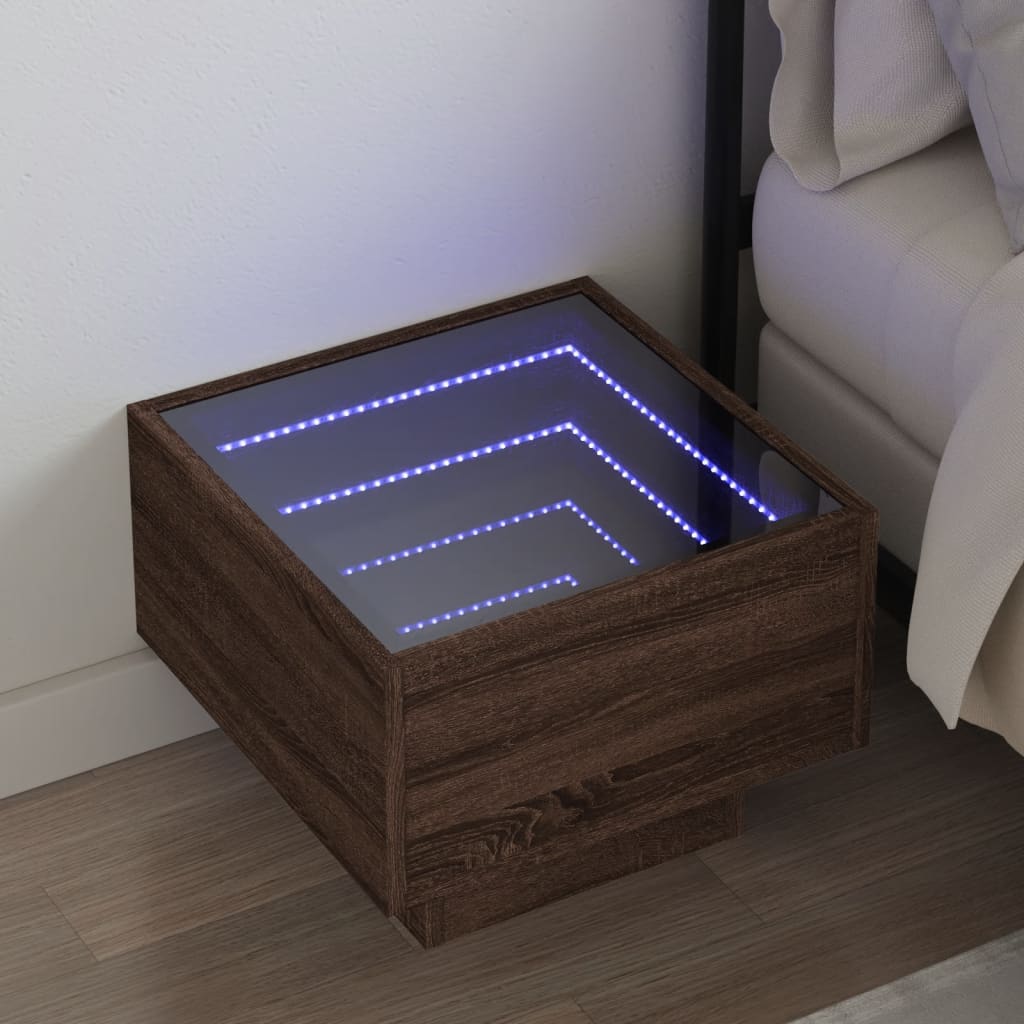Bedside Table with Infinity LED Brown Oak 40x40x30 cm - Design Hut