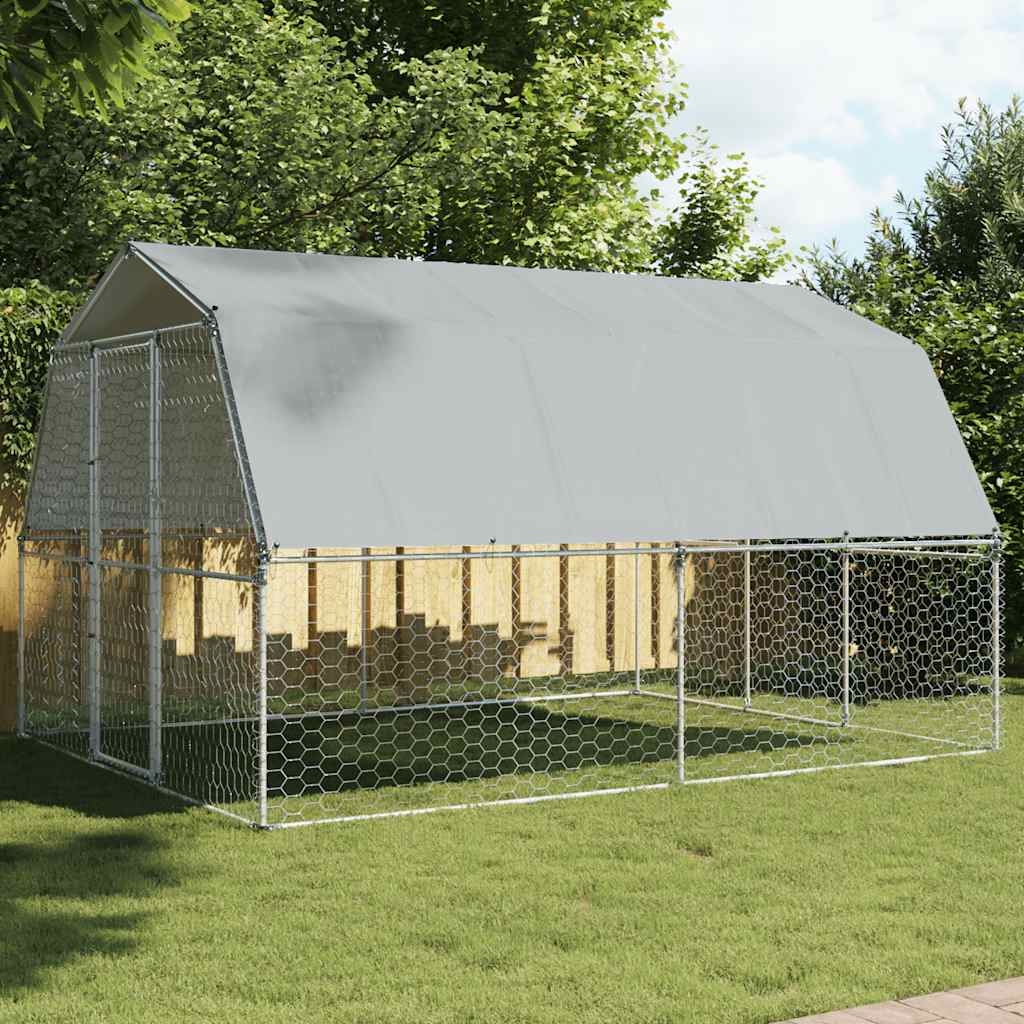 Dog Cage with Roof and Door Silver Galvanised Steel - vid-3294909 - Charlotte Dunes