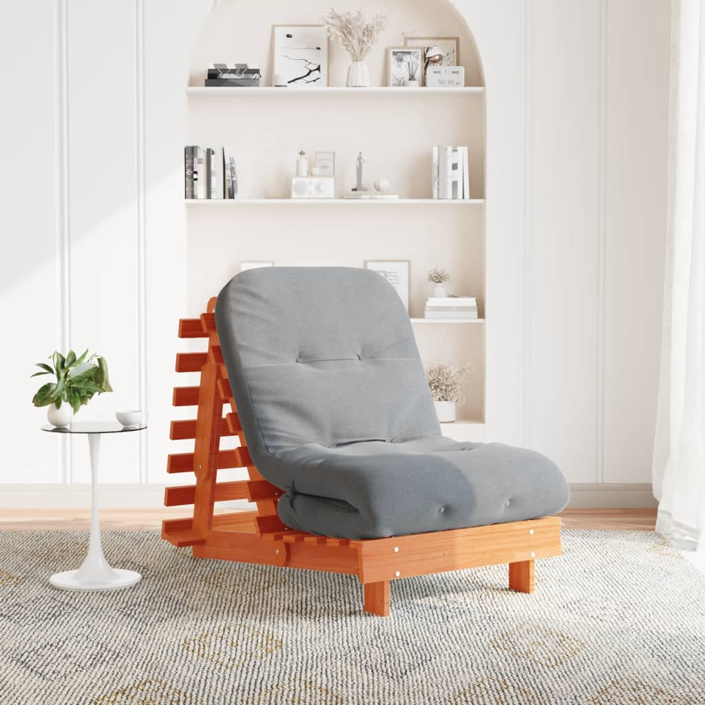 Futon Sofa Bed with Mattress Wax Brown 70x206x11 cm Solid Wood Pine - Discount Dealers