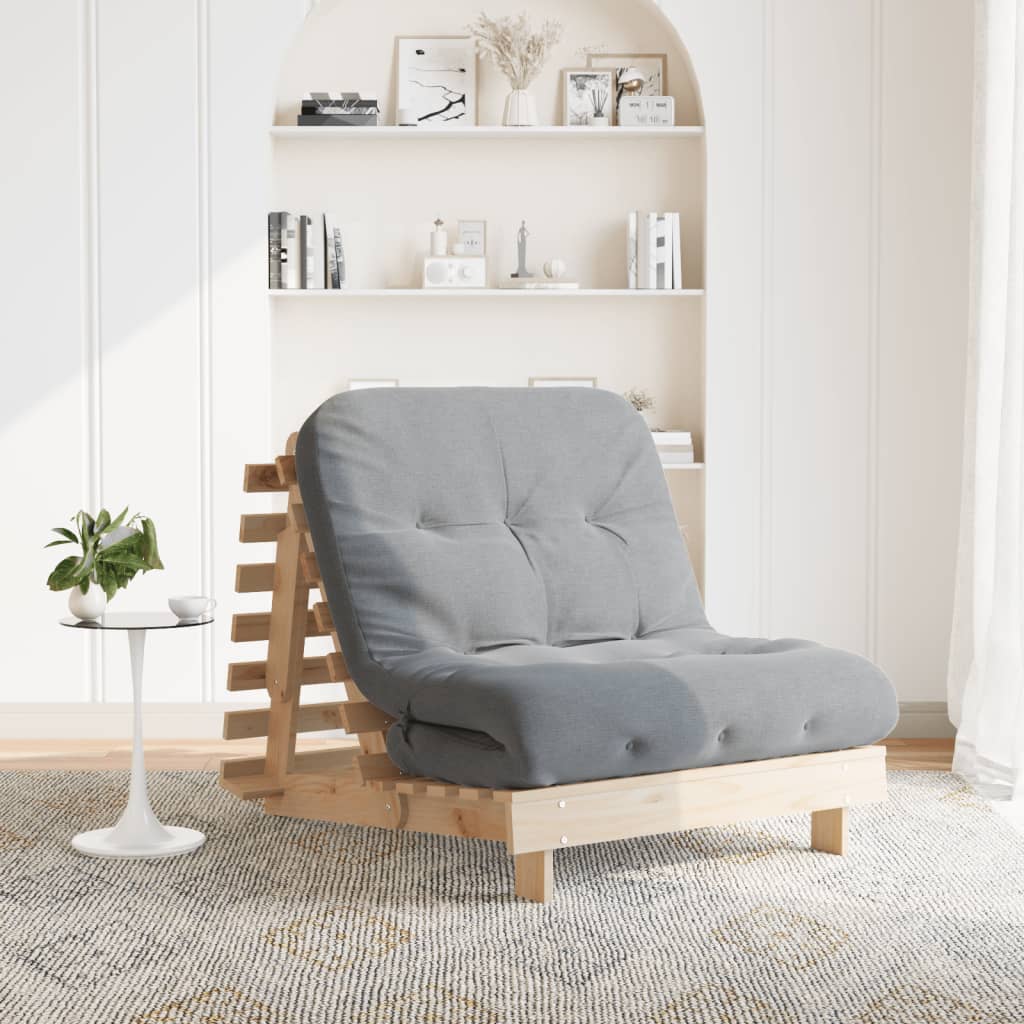 Futon Sofa Bed with Mattress 80x206x11 cm Solid Wood Pine - Discount Dealers