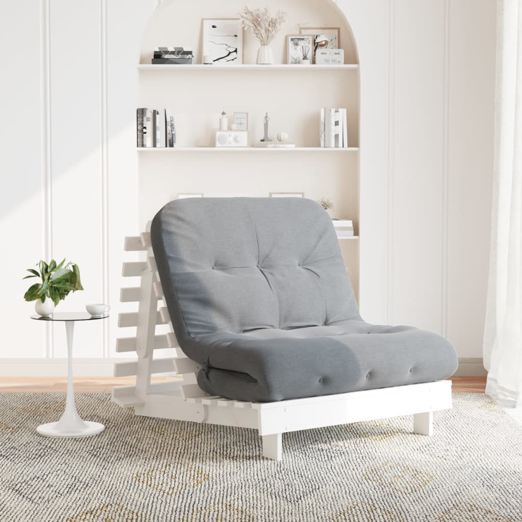 Futon Sofa Bed with Mattress White 90x206x11 cm Solid Wood Pine - R and M Furniture