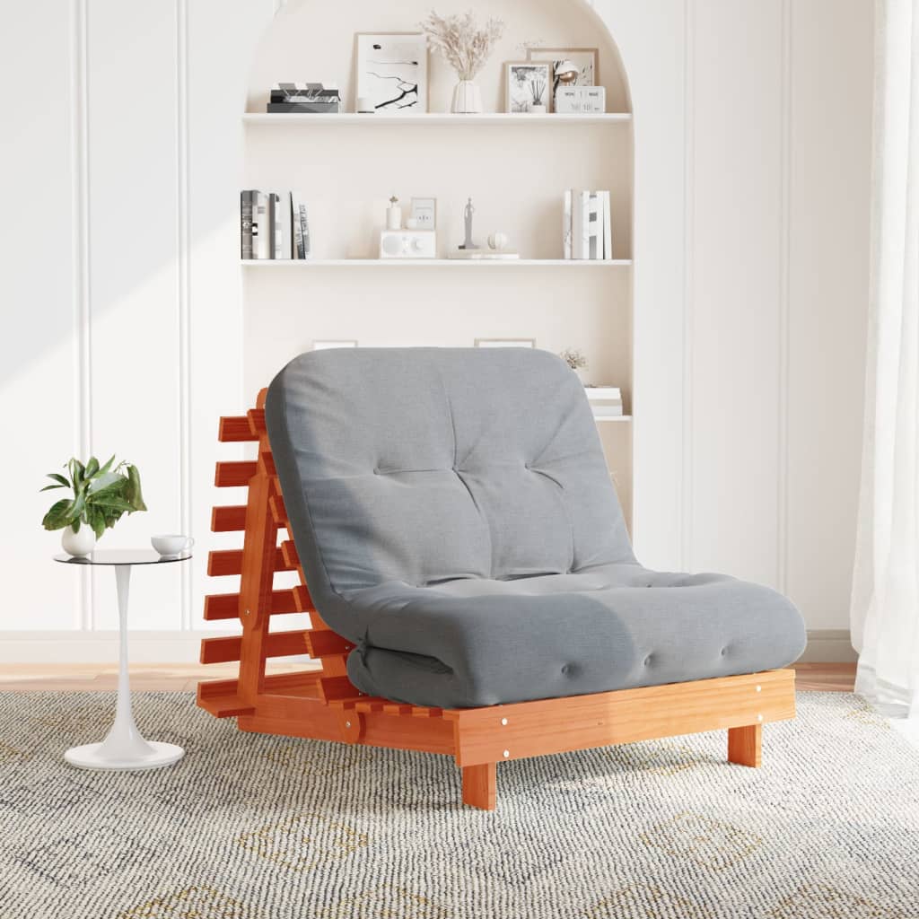 Futon Sofa Bed with Mattress Wax Brown 90x206x11 cm Solid Wood Pine - Brittle & Co