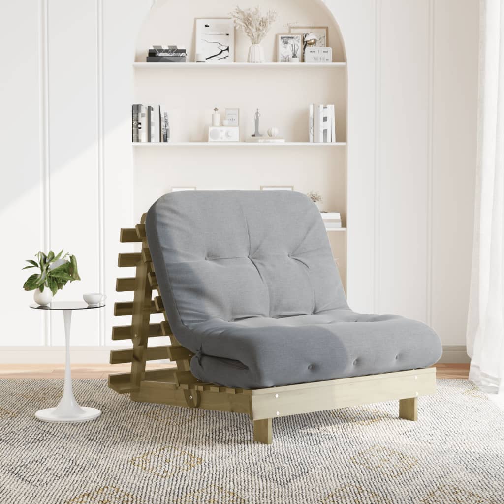 Futon Sofa Bed with Mattress 90x206x11 cm Impregnated Wood Pine - Brittle & Co