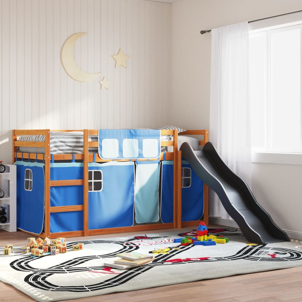 Bunkbed with Slide and Curtains Blue 90x200cm - All Things Good