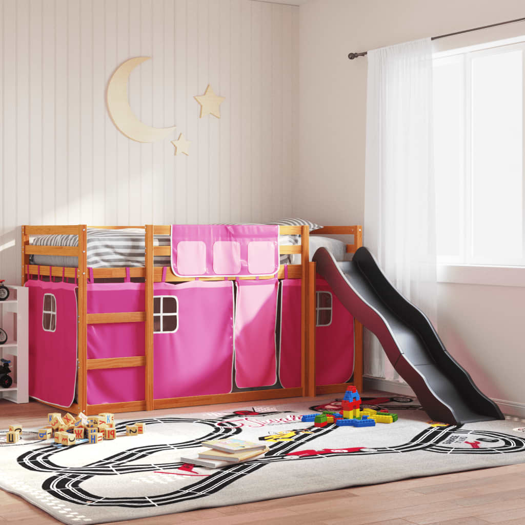 Bunkbed with Slide and Curtains Pink 90x200cm - Brittle & Co