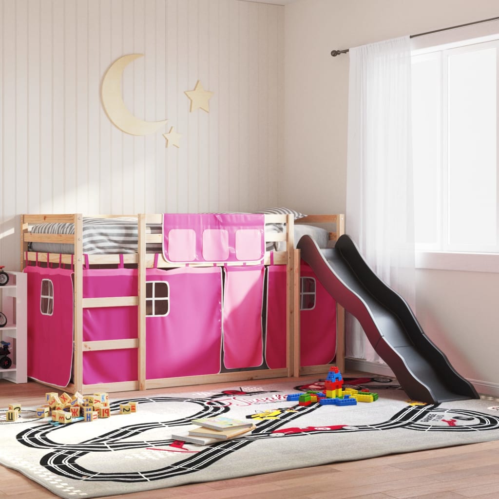 Bunkbed with Slide and Curtains Pink 80x200cm - Style and Chic