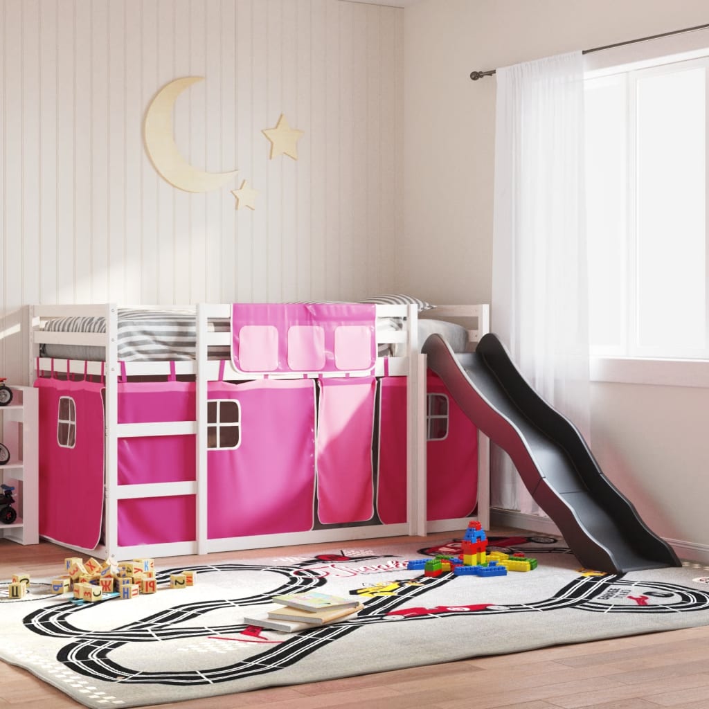 Bunkbed with Slide and Curtains Pink 80x200cm - The Home Maker