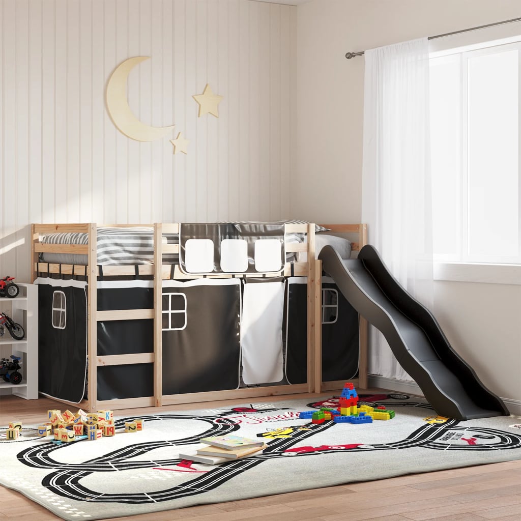 Bunkbed with Slide White and Black 90x190cm Single - Design Hut