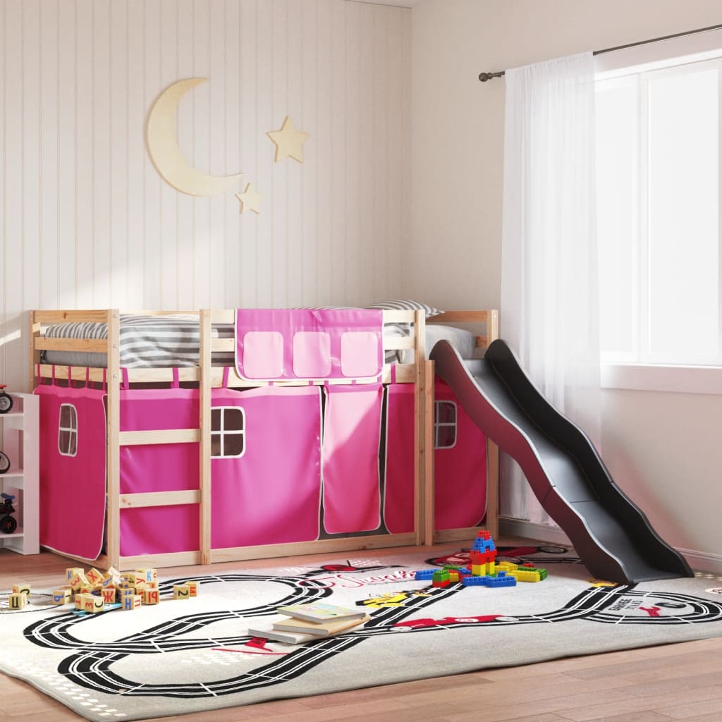 Bunkbed with Slide and Curtains Pink 90x190cm Single - Casper Homes