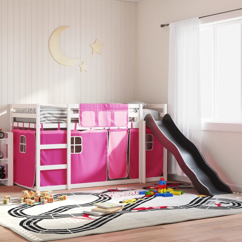 Bunkbed with Slide and Curtains Pink 90x190cm Single - Style and Chic