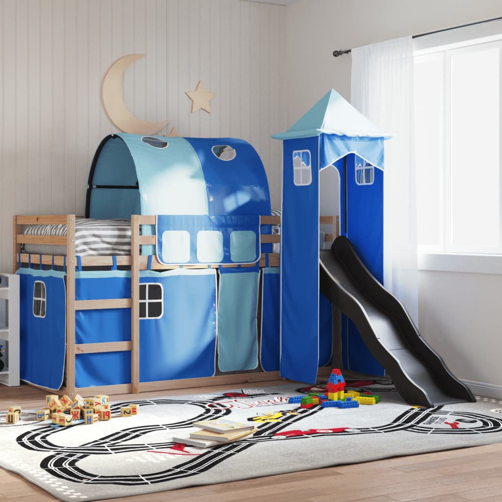 Bunkbed with Slide and Curtains Blue 90x200cm - Charlotte Dunes