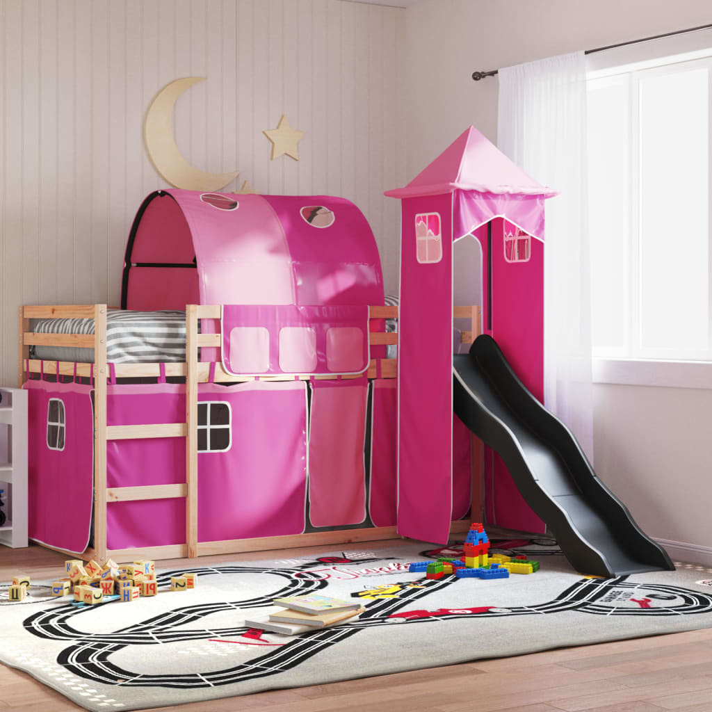 Bunkbed with Slide and Curtains Pink 90x200cm - Casper Homes