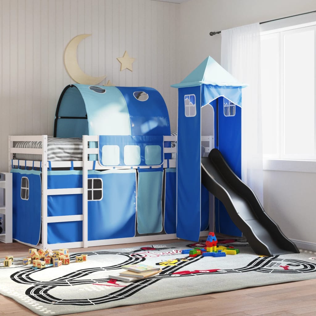 Bunkbed with Slide and Curtains Blue 90x200cm - Sid & Sam