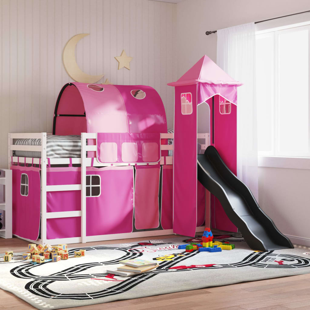 Bunkbed with Slide and Curtains Pink 90x200cm - The Home Maker