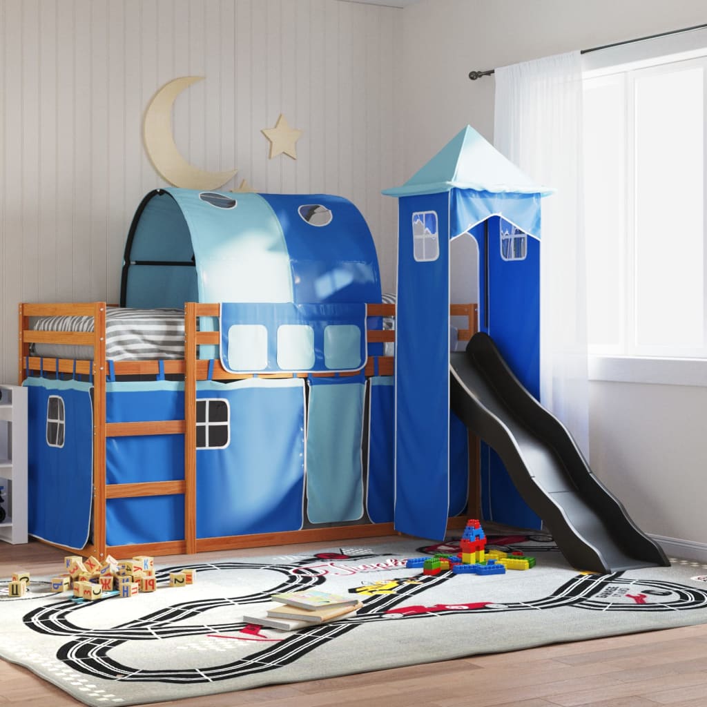 Bunkbed with Slide and Curtains Blue 90x200cm - Unbeatable Bargains