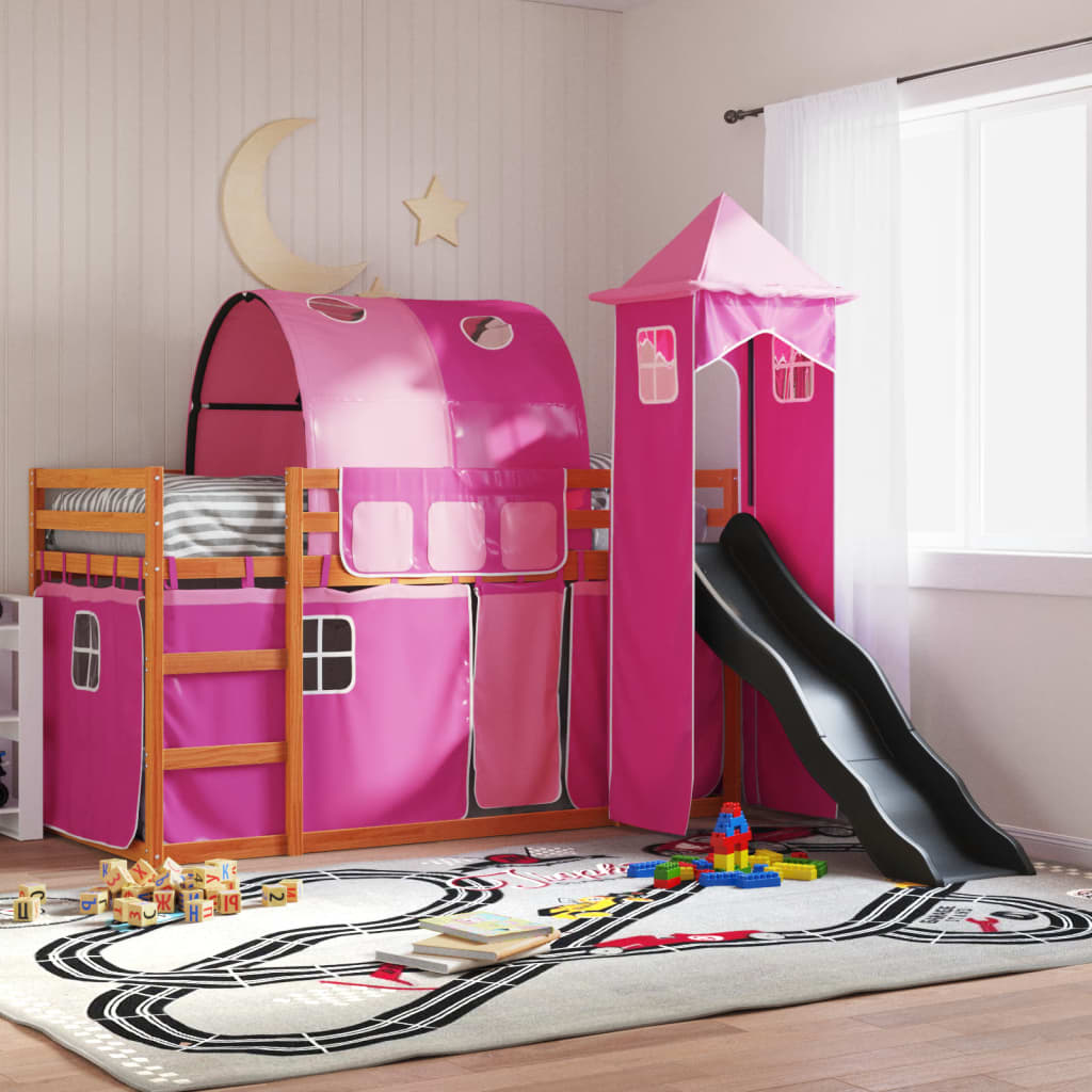 Bunkbed with Slide and Curtains Pink 90x200cm - Style and Chic