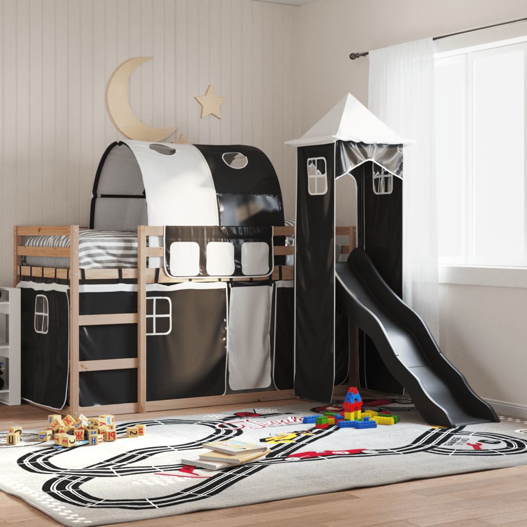Bunkbed with Slide White and Black 80x200cm - Millennium Furniture