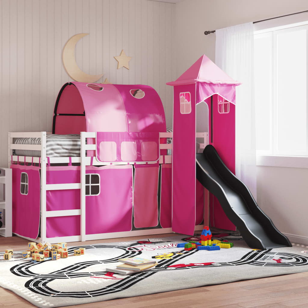 Bunkbed with Slide and Curtains Pink 80x200cm - Brittle & Co